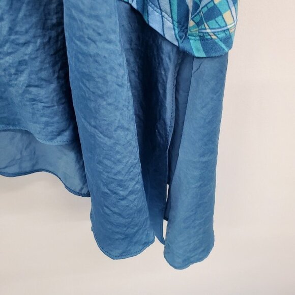 LOGO By Lori Goldstein Womens Satin Hem Tunic Top Size M Blue Printed Asymmetric - Picture 6 of 16